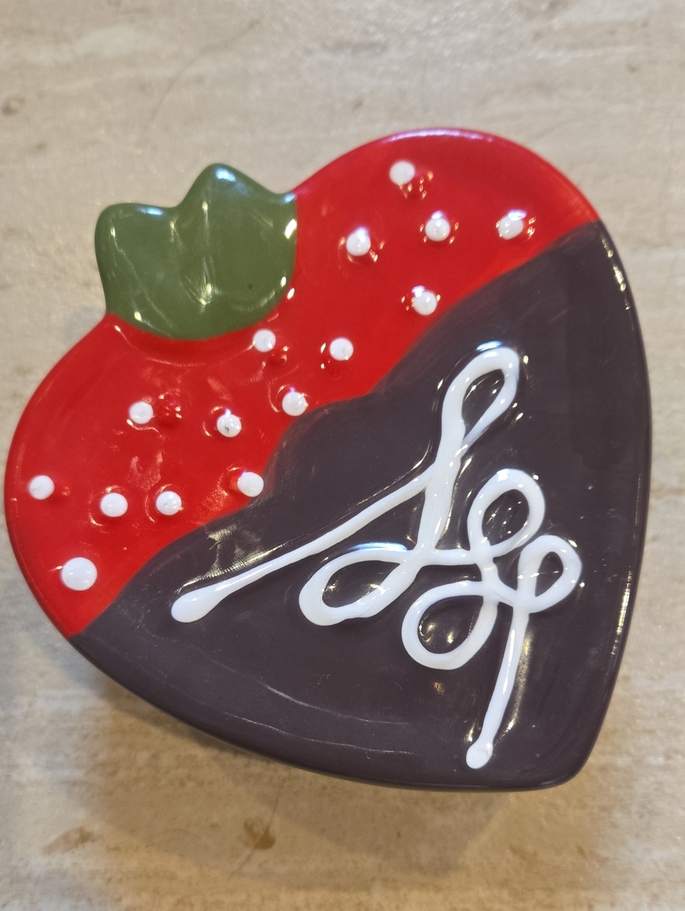 Hand-Painted Chocolate Covered Strawberry Ceramic Trinket Dish